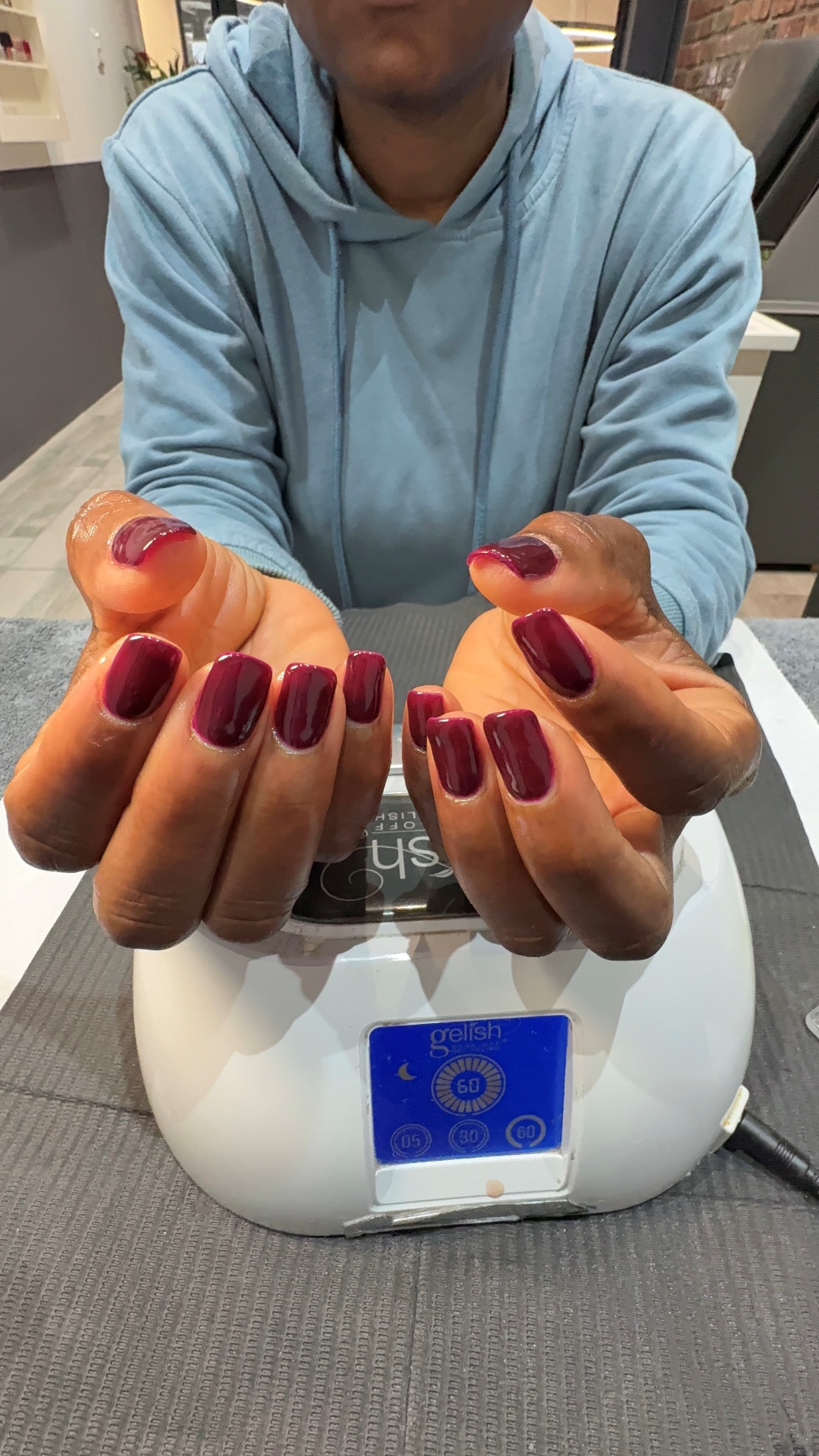 Burgundy gel polish on natural nails